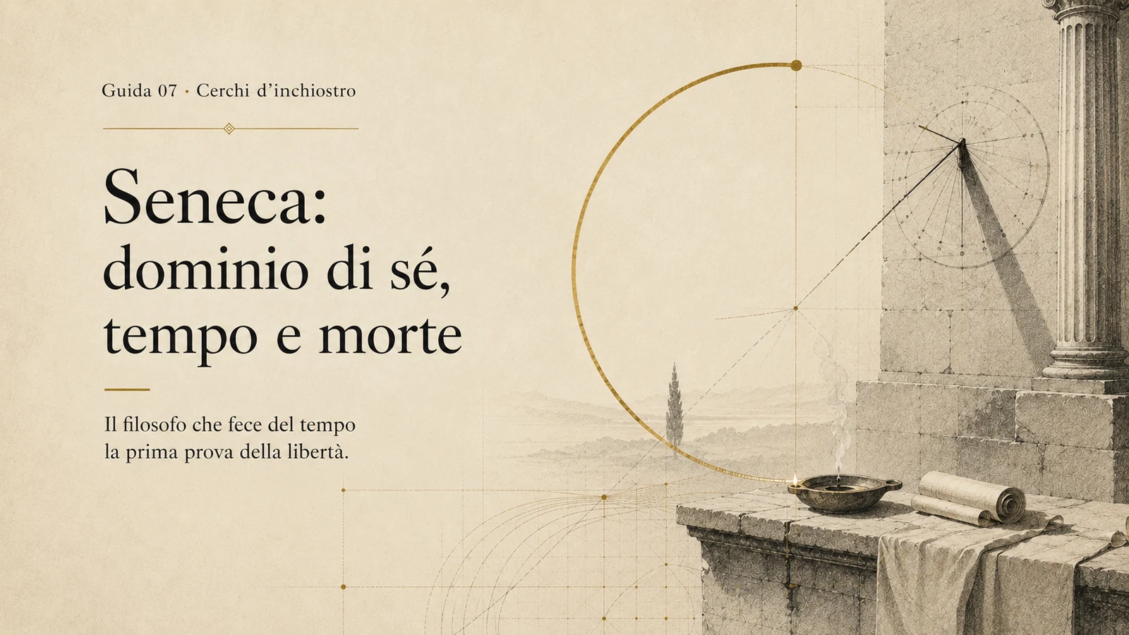 Cover editoriale della guida su Seneca: dominio di sé, tempo e morte.